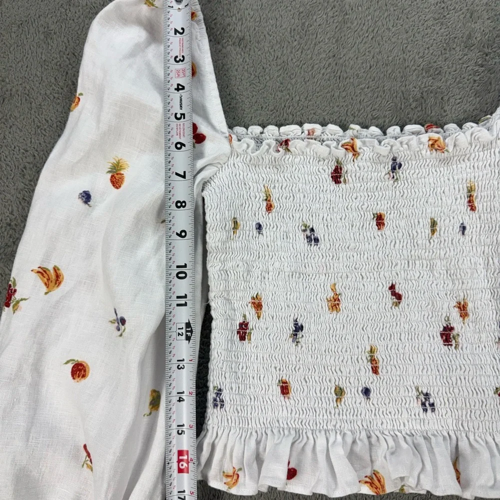 Reformation Tangerine Top 100% Linen Smocked Floral Print in White - Picture 6 of 8